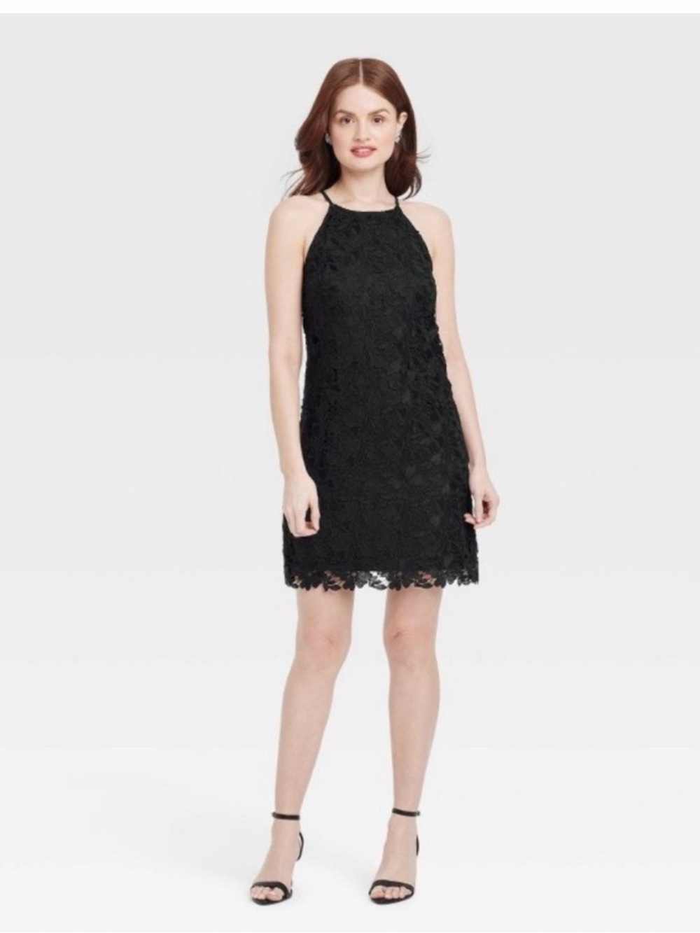 A new day Black Lace Halter Shift Dress - Women